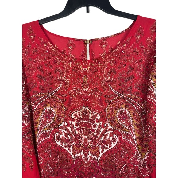 Rose & Olive Red Paisley Boho Blouse Plus Size 3X Lightweight Flowy Sheer - Picture 2 of 13